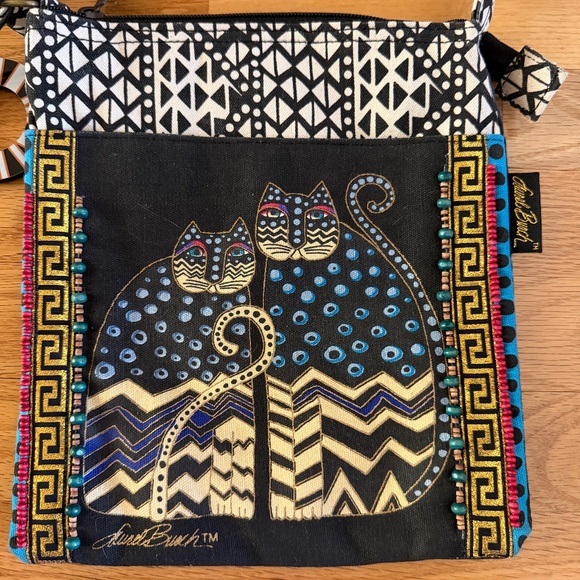 NWT Laurel Burch Crossbody Bag Two Cats Beads - Picture 2 of 13